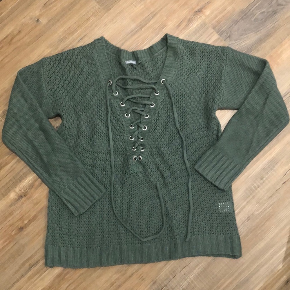 Olive Lace-Up Sweater